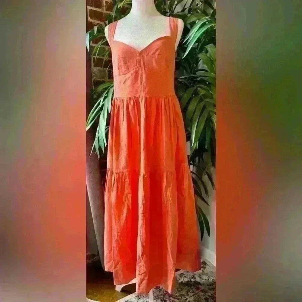 And Now Wear This- Women's Sweetheart-Neck Maxi Dress, Size Medium- Warm Peach - Picture 1 of 8